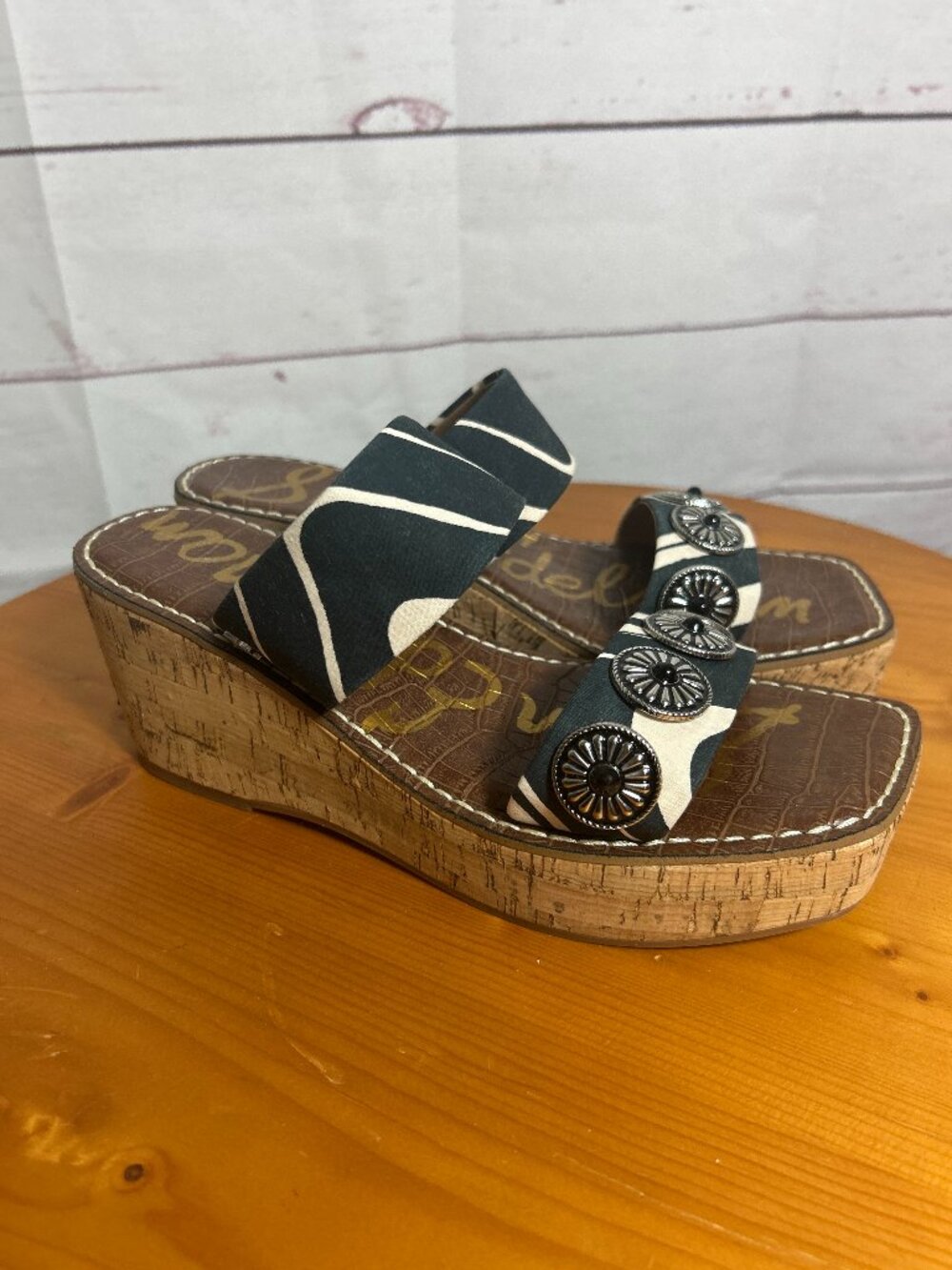 NWOT Sam Edelman size 8.5 Abril Wedge Platform Sandals black white medallions